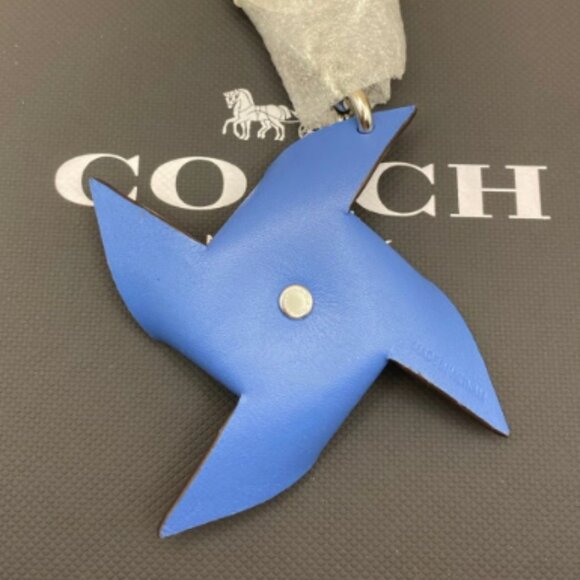 Coach Leather Pinwheel Bag Charm Keychain Red/Sky Blue - Picture 2 of 4